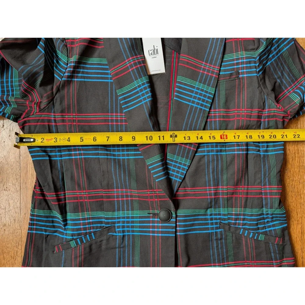 Cabi Holiday Blazer XL Womens Black Plaid Single Button Cotton Jacket 3850 NWT